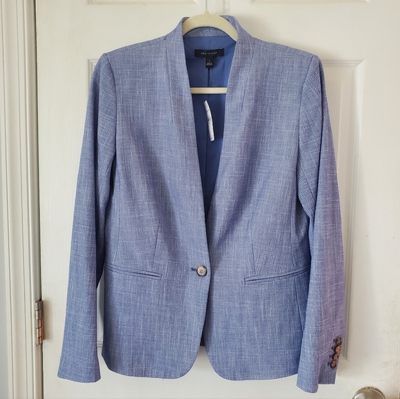 Ann Taylor Cutaway Blazer in Cross Weave Blue Size 4 NWT - Picture 4 of 15